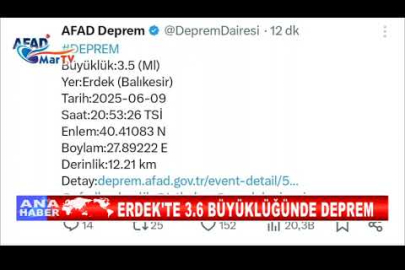 ERDEK'TE 3 6 BÜYÜKLÜĞÜNDE DEPREM
