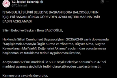 İçişleri Bakanlığı, Silivri Belediye Başkanı Bora Balcıoğlu'nu görevden uzaklaştırdı