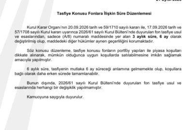 SPK’dan tasfiye edilecek fonlar için süre uzatımı